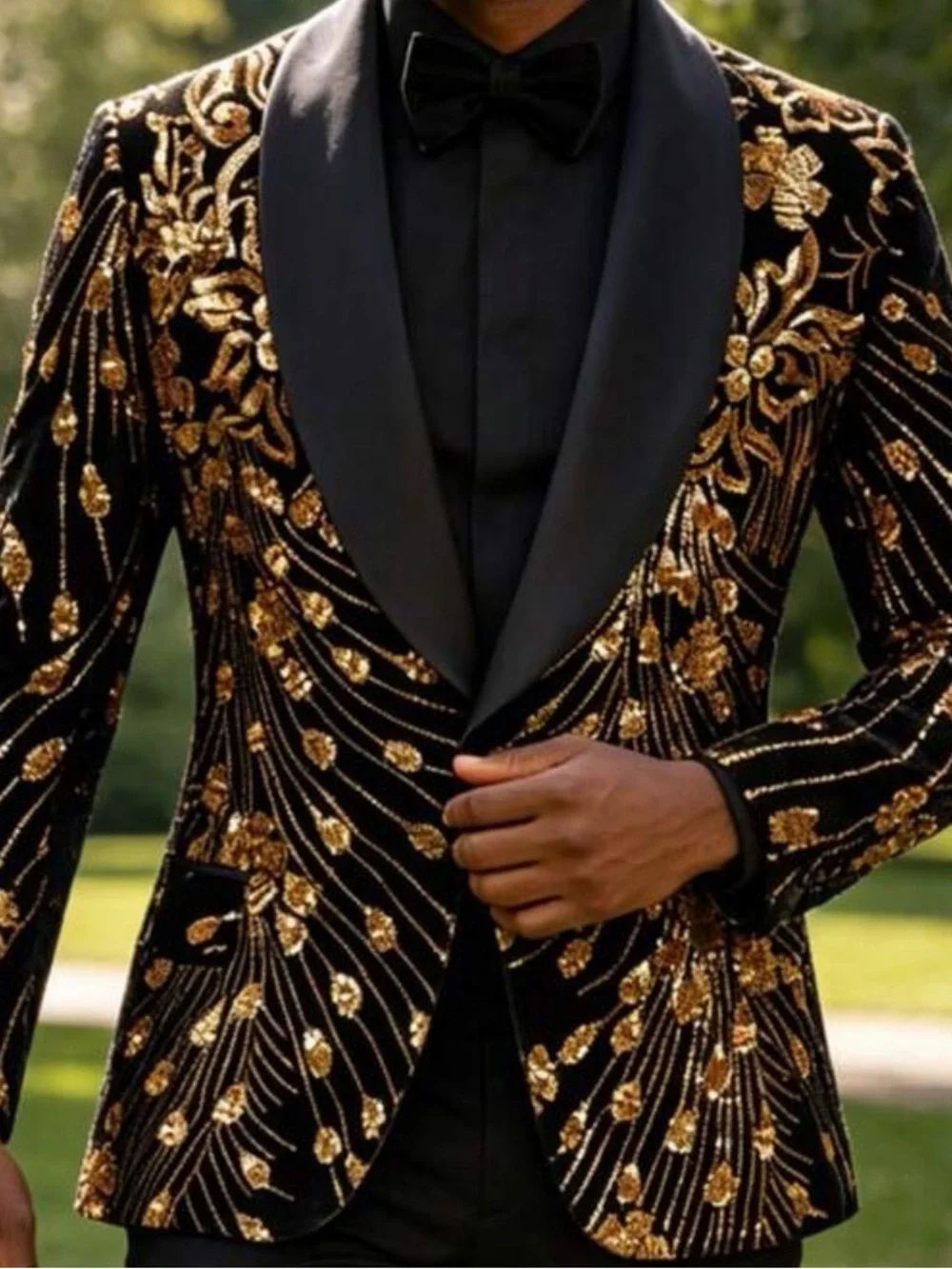 Men’s Sequins Black Velvet Jacket with Gold Sequin Embellishment